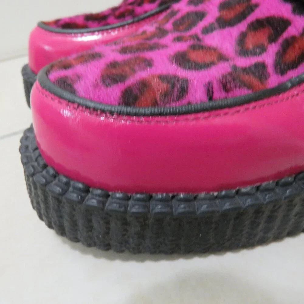 UNDERGROUND ENGLAND King Tut Pink Patent Leopard Print Pony Hair Creeper Shoes - Picture 2 of 16